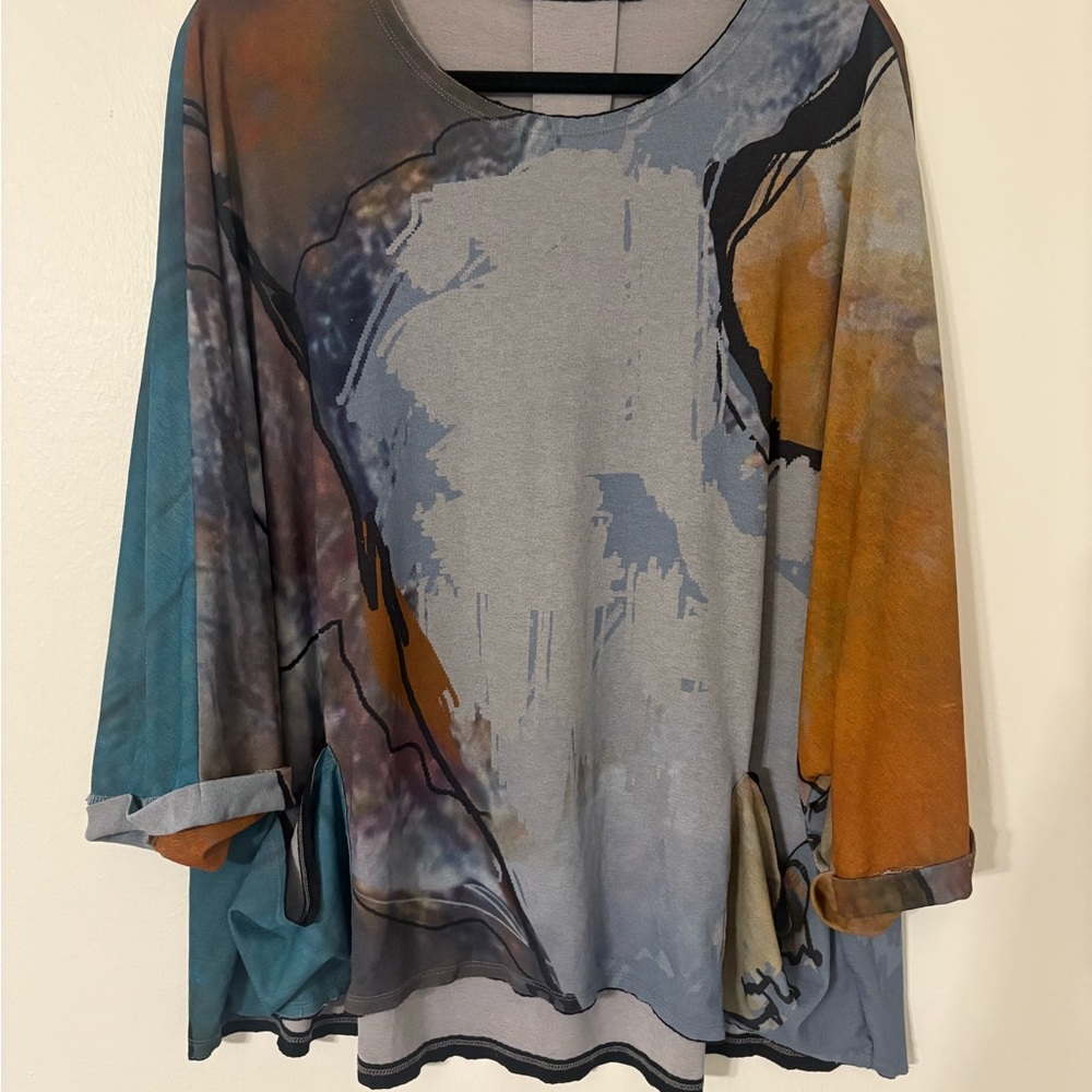 Artistic Gray and Orange Women's Blouse